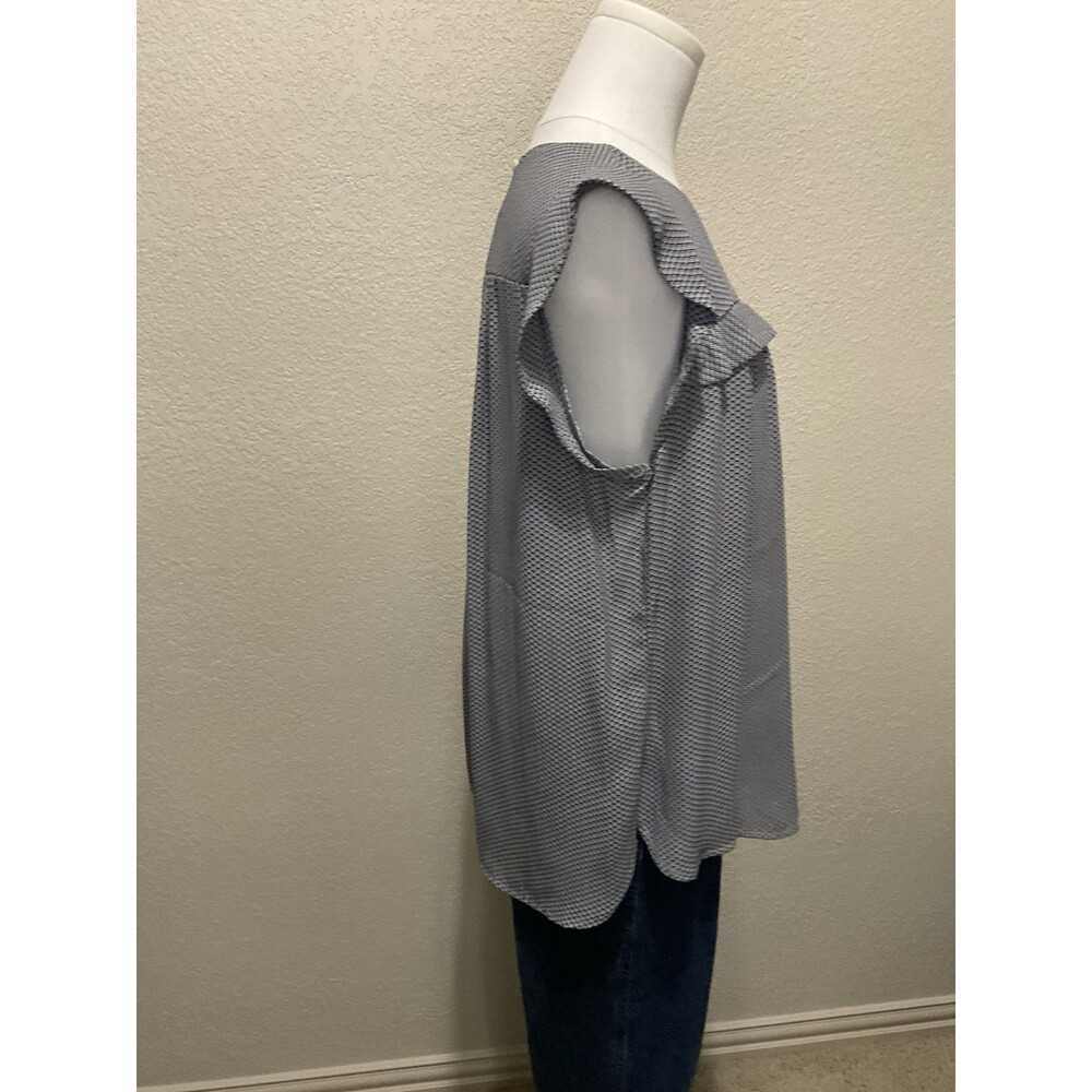 LOFT, Sleeveless Blouse, Pleated And Ruffle Details, Navy And White, Size: M - Picture 3 of 6